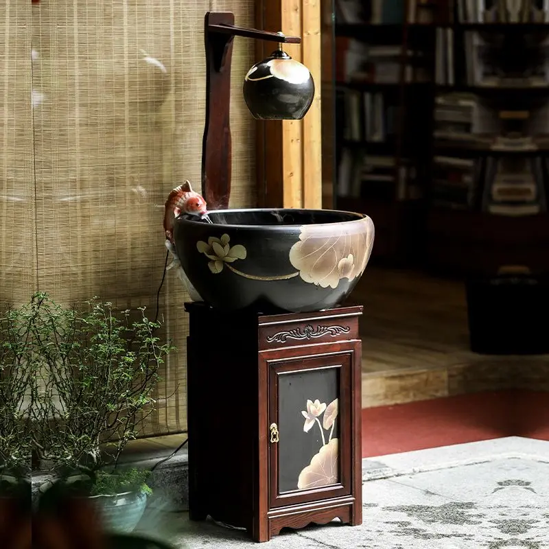 Ceramic lucky circulation water fountain fish tank living room TV cabinet next to floor ornament