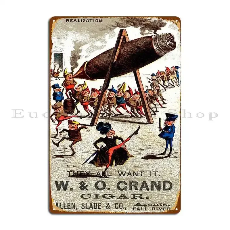 19th C Grand Cigar Metal Sign Rusty Designing Classic Cinema Garage Tin Sign Poster