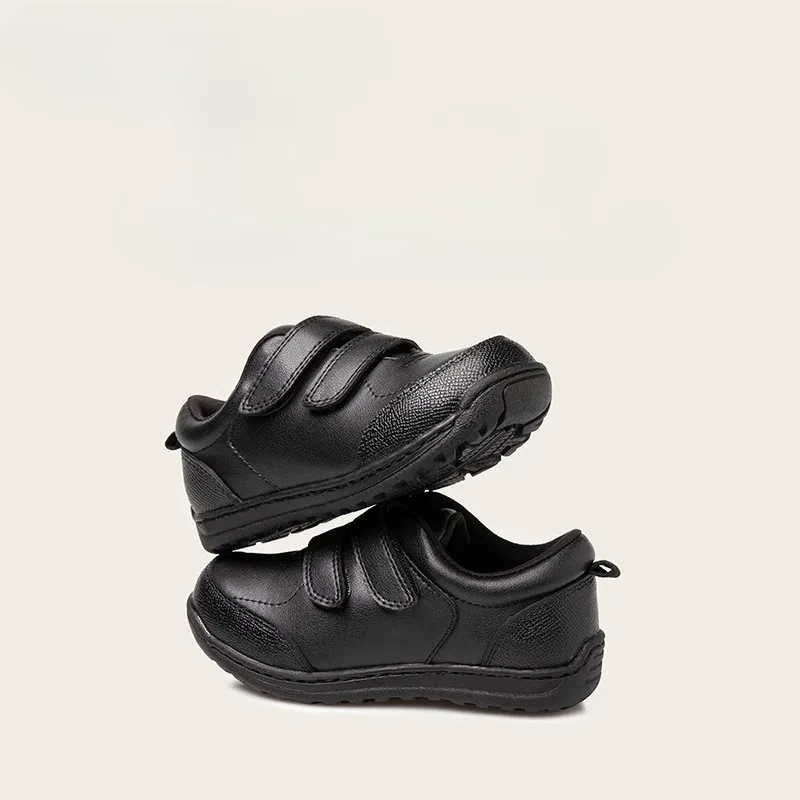 Zapatos de cuero genuino para niños, zapatos planos deportivos informales de suela blanda negros para niños pequeños, actuación escolar para bebés, fiesta para niños
