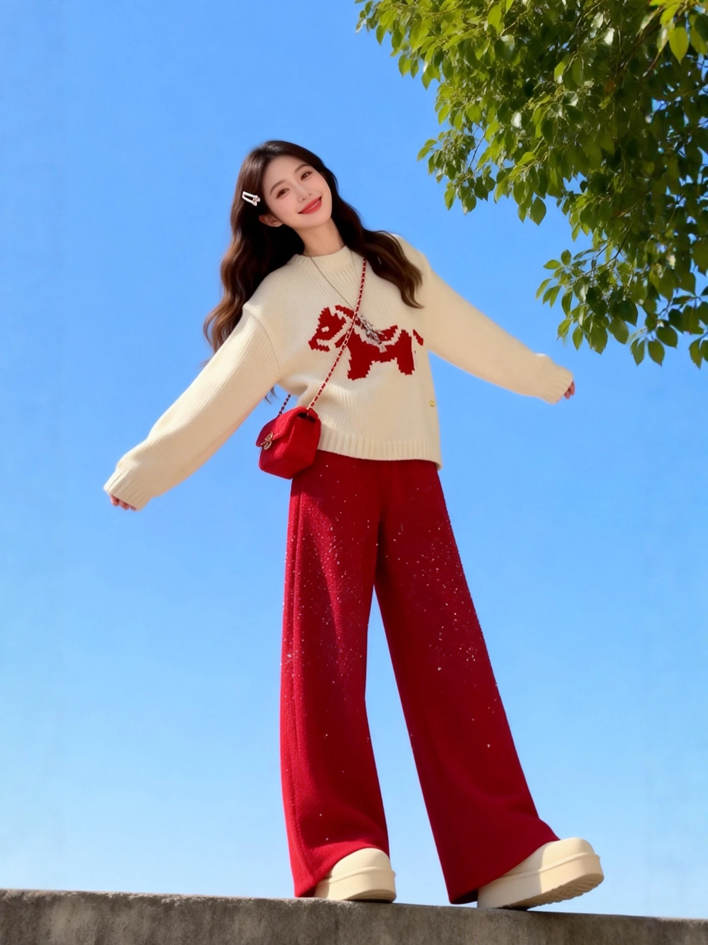 

Зимний вязаный свитер и повседневные брюки с пайетками, женский модный комплект, теплые брюки из полиэстера с длинными рукавами, круглым вырезом и высокой талией