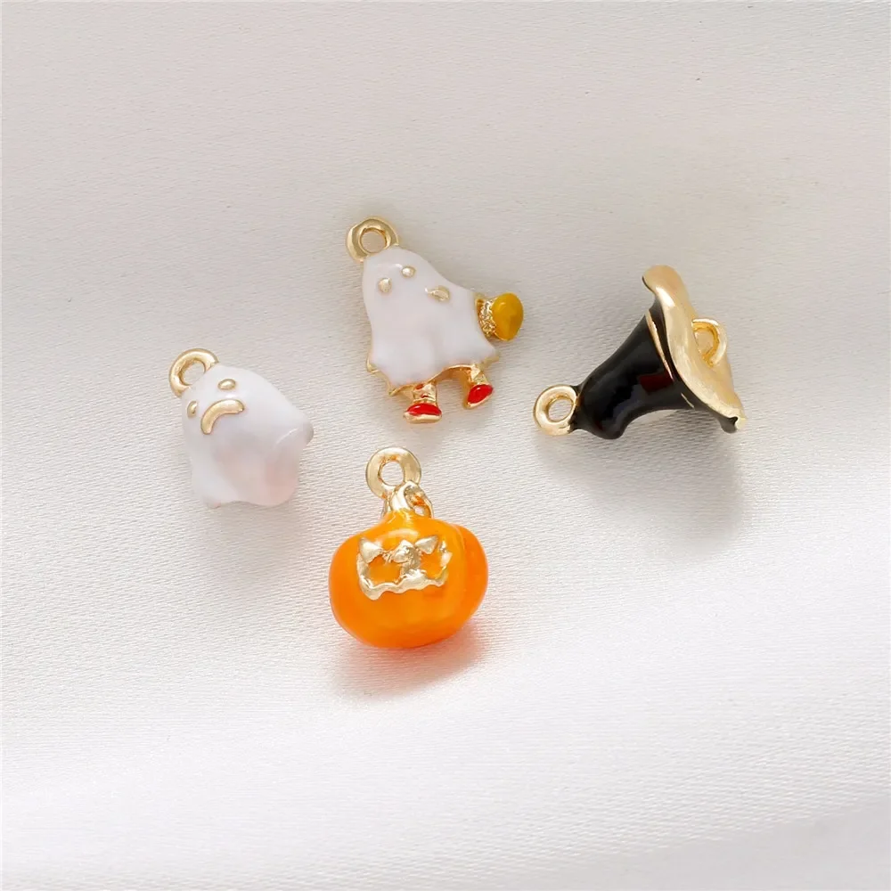 14K Gold-Wrapped Wizard Hat Ghost Pumpkin Head Pendant for DIY Earrings And Bracelet Making Christmas Piao Piao Access
