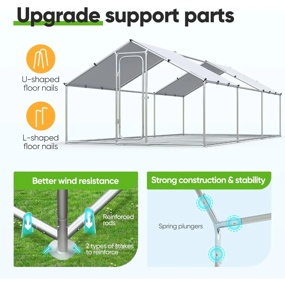 โรงเรือนเลี้ยงไก่โลหะกว้างขวางสำหรับนกกว่า 30 ตัว พร้อมตาข่ายชุบสังกะสีที่ทนทานและหลังคาที่ทนทานต่อสภาพอากาศ เหมาะสำหรับใช้งานกลางแจ้ง