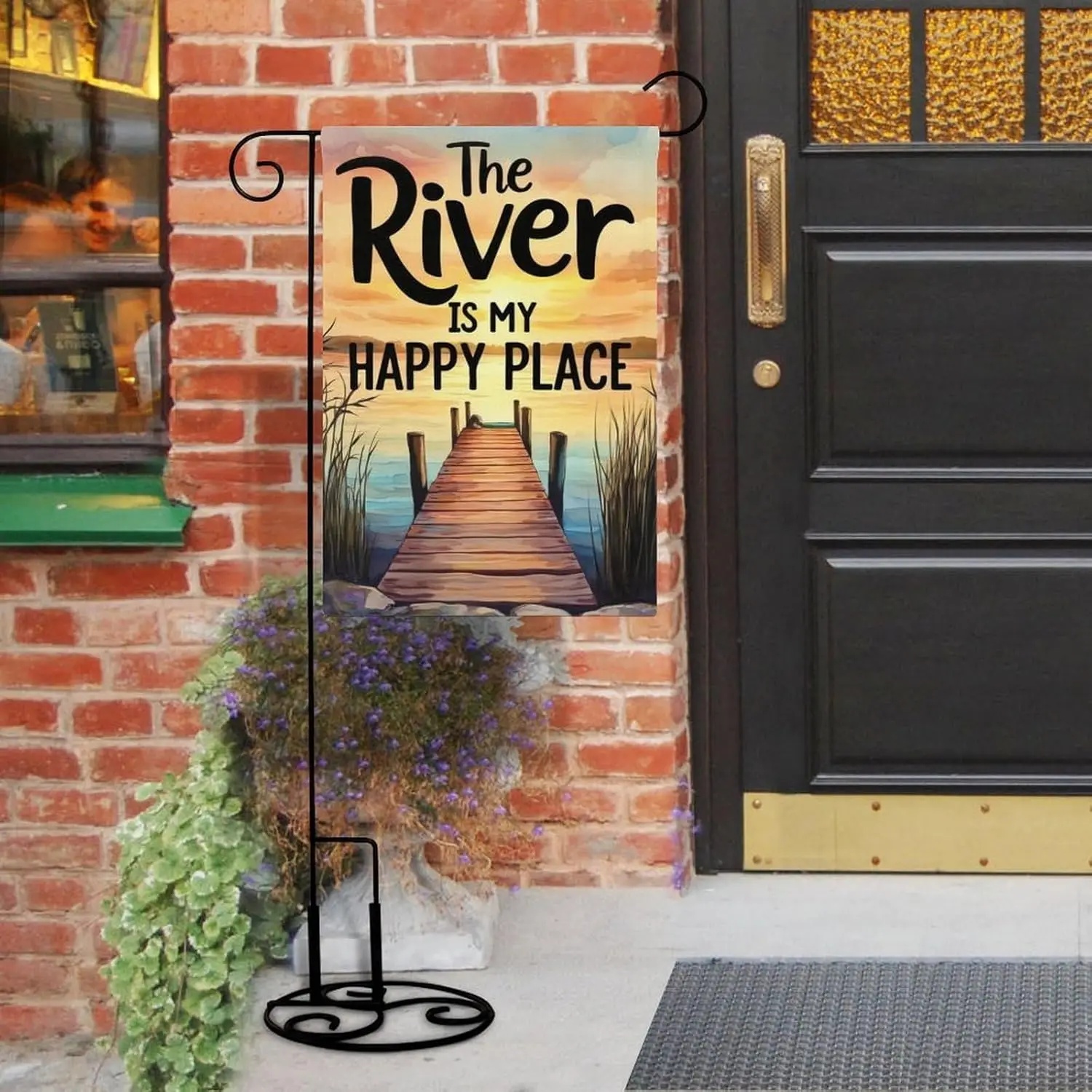 Garden Flag “The River Is My Happy Place” Double Sided 12x18 In Burlap Seasonal Yard Decoration for Outside Porch FFL IIC