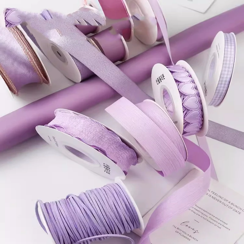 Purple Series Ribbons For Bow Knot Flower Baking DIY Handmade Gift Wrapping Christmas Wedding Birthday Party Decoration Ribbons