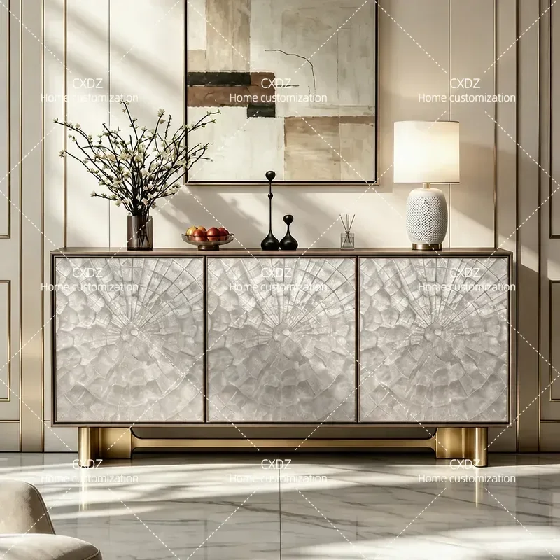 Light Luxury Solid Wood Shell Porch Cabinet Entrance Foyer Decorative Storage Side Cabinet for Modern Villa Living Room