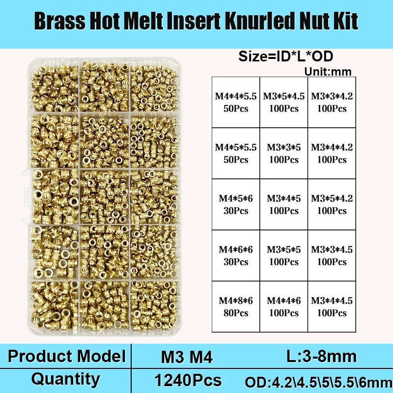 M2 m2, 5 m3 m4 m5 m6 m8 Messing-Wärmeeinsatzmutter-Kit Heiß schmelze Rändel gewinde Wärme spritzguss Einbettung Kupfer mutter mit 3D-Druck – Detail 9