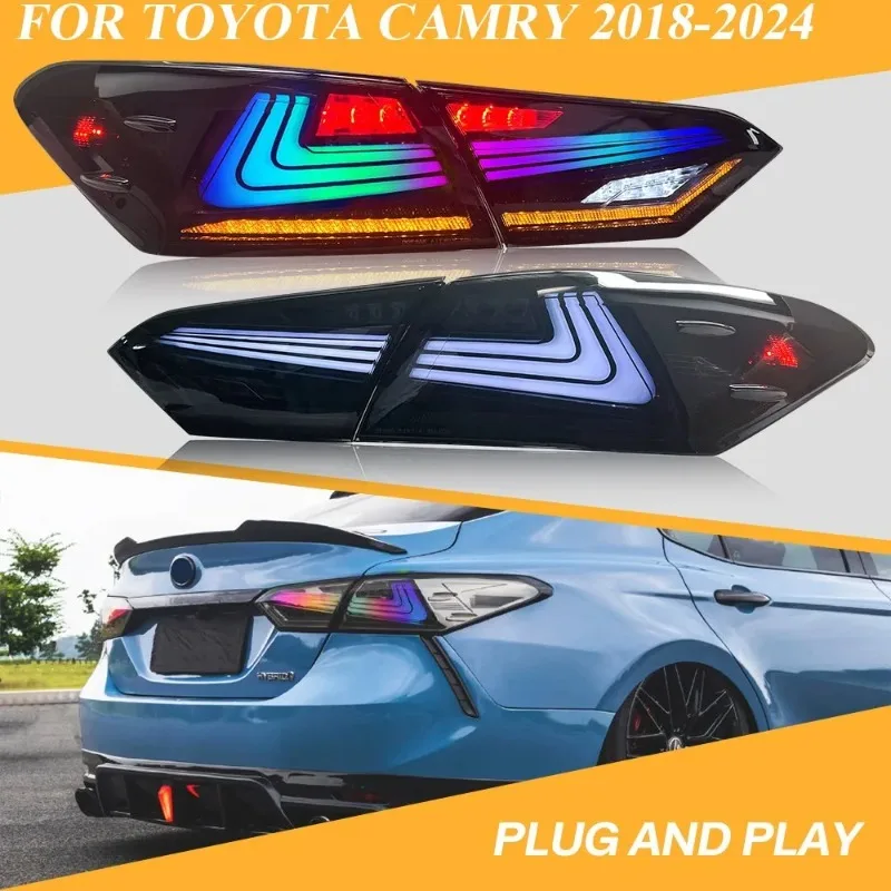 

For Toyota Camry 2018-2024 LED Tail Lights Pair RGB Custom Rear Lamps with Dynamic Turn Signal