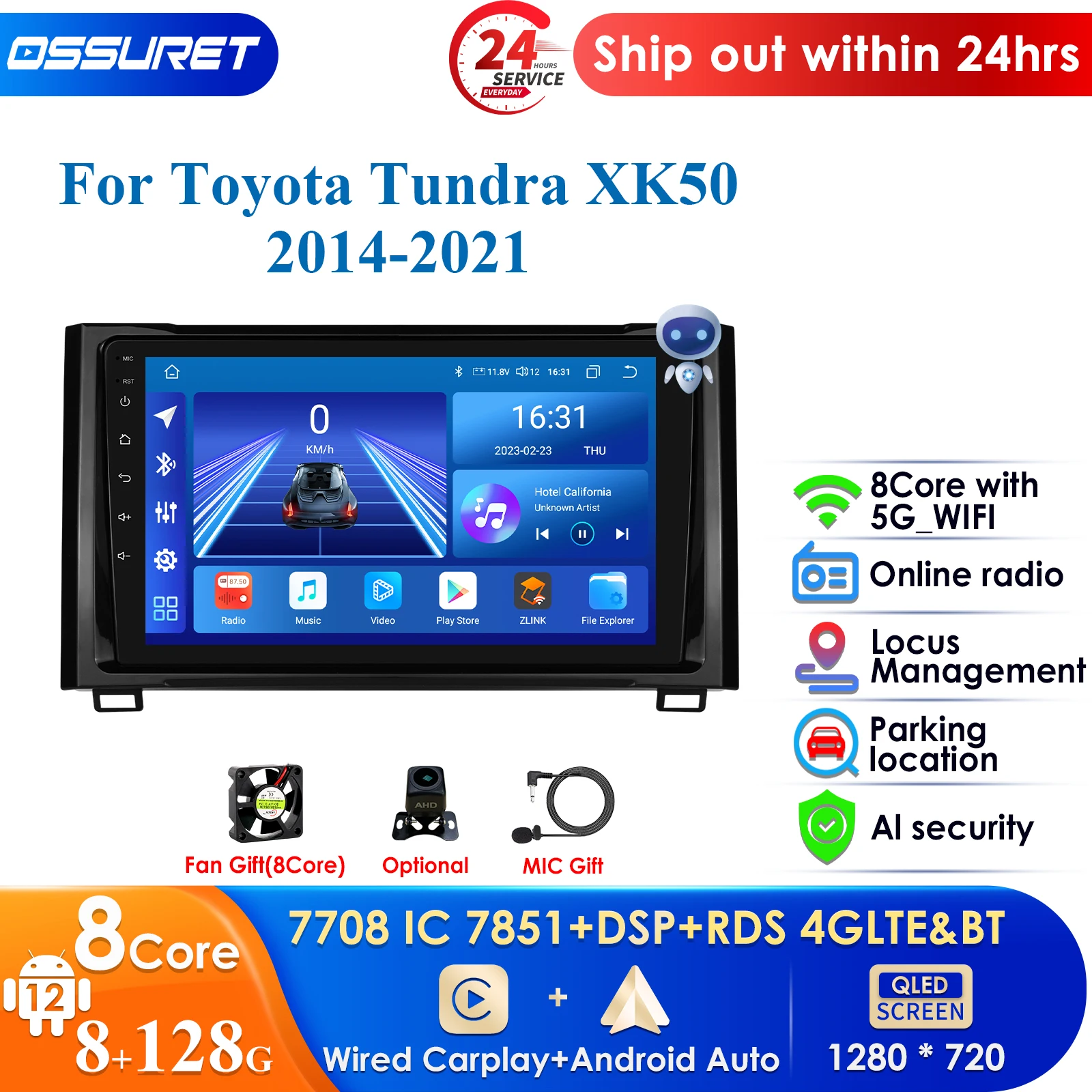 

4G+WIFI 9'' AI System Wireless CarPlay Android Auto Radio for Toyota Tundra XK50 2014-2021 Car Multimedia GPS 2din Autoradio DSP