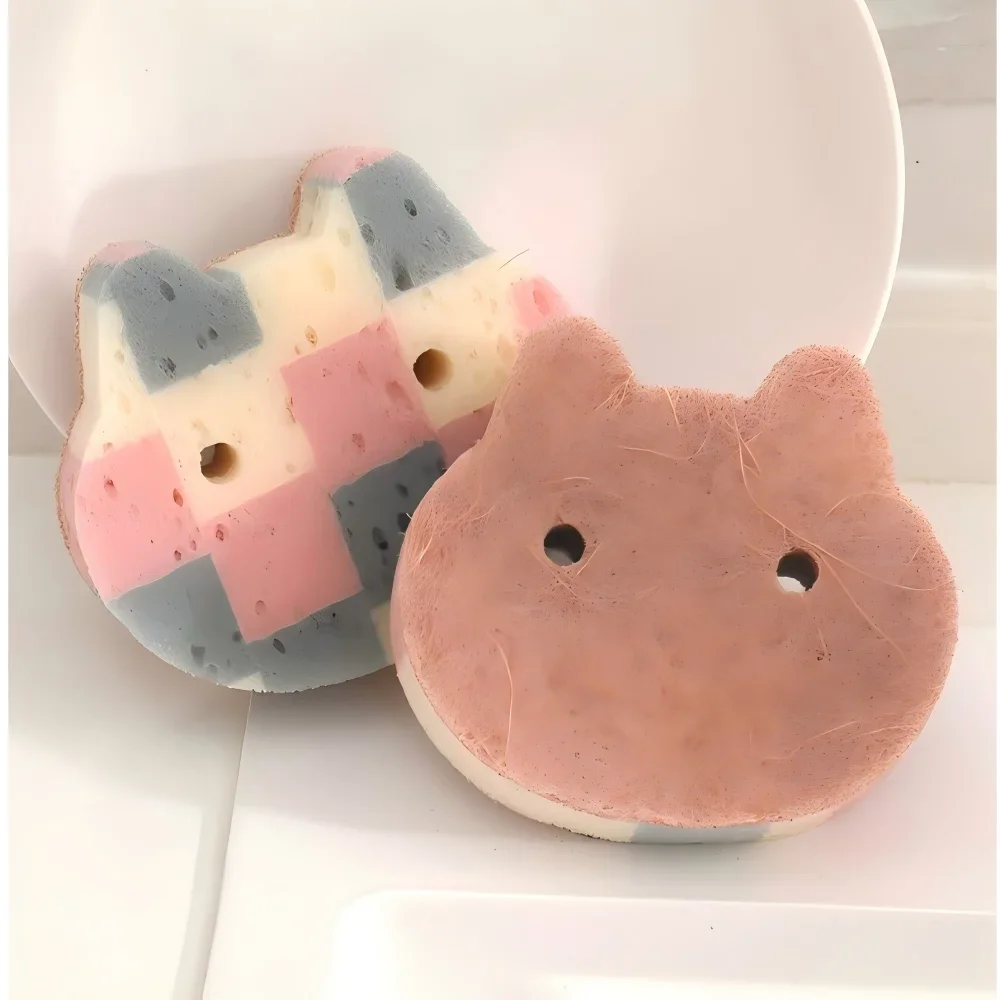 Cat Shape Wood Pulp Sponge Kitchen Cleaning Scrubber Easy Rinse Dish Cloth Absorbent Sponge Wholesale