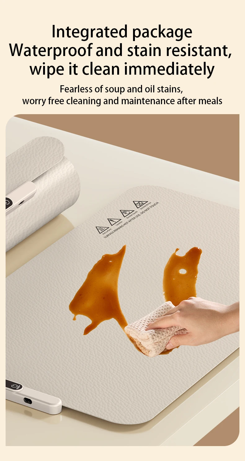 TINSOL Food Warmer Pad Foldable Silicone Heating Pad Portable Meal Cart Insulation Pad 8-Level Temperature Adjustment