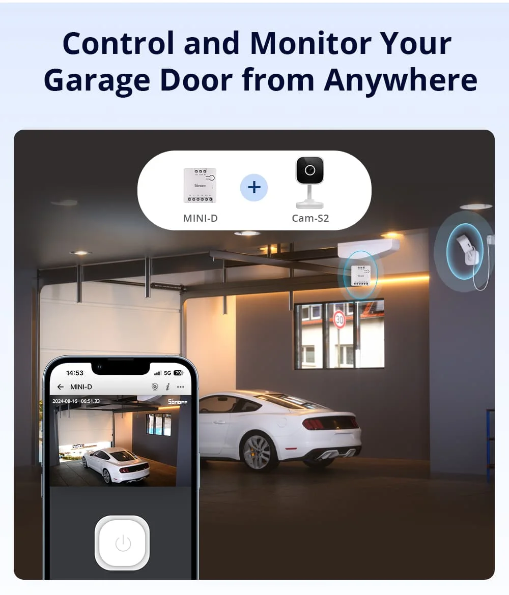 SONOFF MINI-D Wi-Fi Smart Switch First MINI Dry Contact Relay Device with Matter Supports AC/DC Power Supply Contactor Control