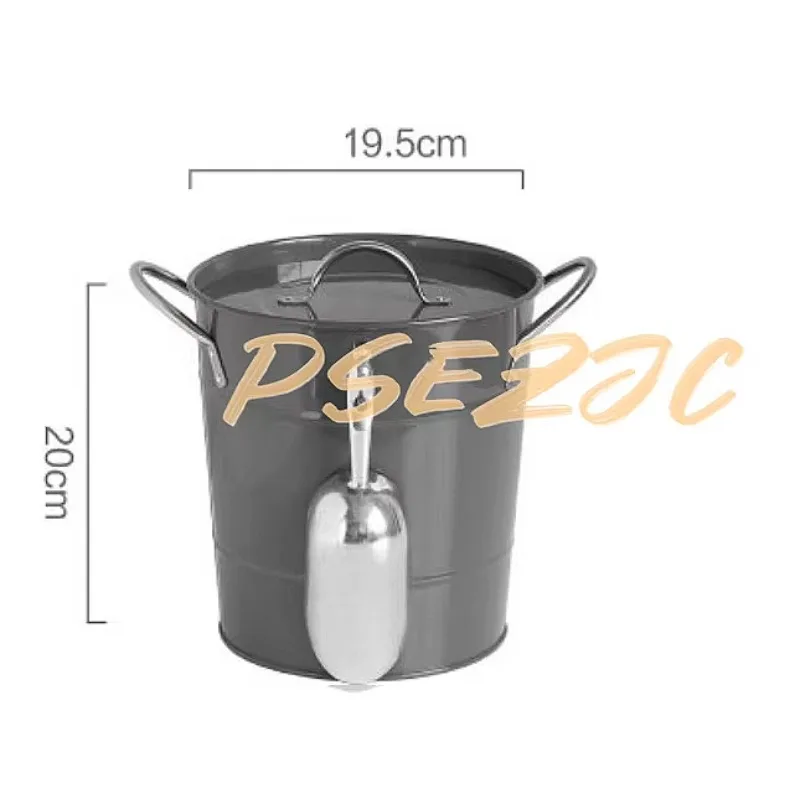 Galvanized Iron Art Thickened Ice Bucket with Lid Portable Circular for Bar Home Outdoor Picnic