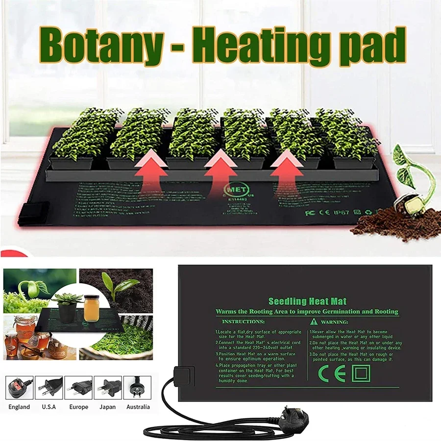 4 Sizes 220V EU Plug Seedling Heat Mat Waterproof Hydroponic Heating Pad for Seed Starting Greenhouse Rooting Germination