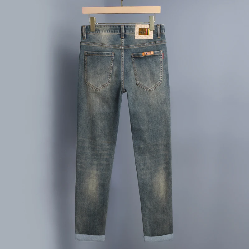 2024 autunno e inverno nuovi jeans lavati blu nostalgici retrò jeans a gamba dritta da uomo Slim elasticizzati casual di fascia alta