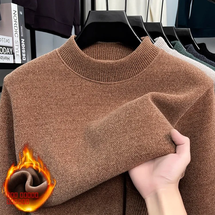 

Loose Camere-Sle Knitted Sweater Commuter Autumn Faion Soft Polyester Blend Long Sve f High Collar Men's Sweater