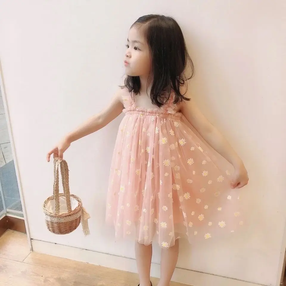 

Hot Children's Dress Summer New Arrival Sling Girls Fashion Dress Embroidered Sweet Gauze Dress Kids Princess