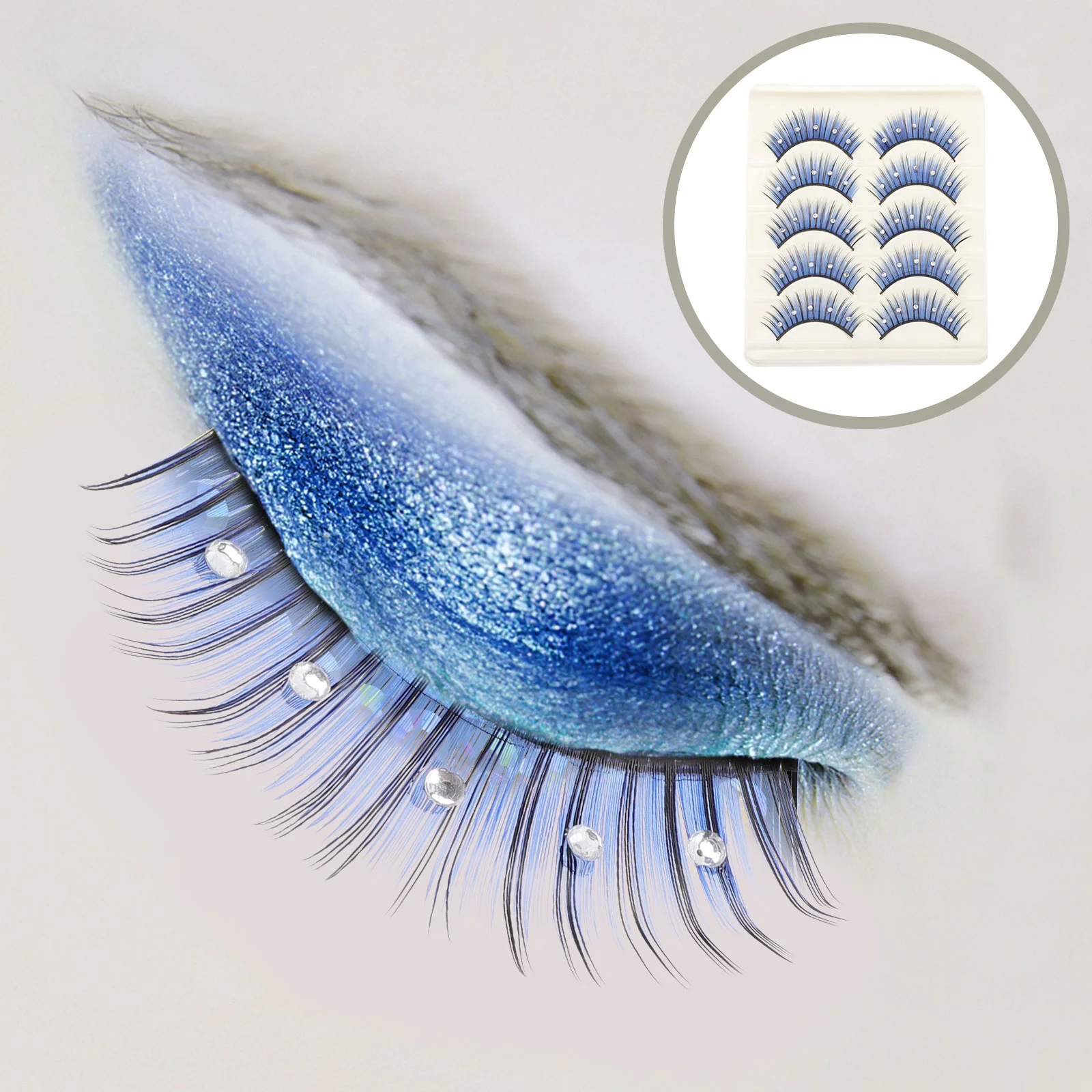 5 Pairs Colored Fake Lash Extensions with Rhinestone Festival Cosplay Fake Eyelashes lashes with color