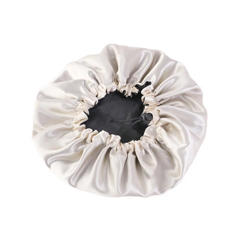 Double Layer Satin Sleep Cap Elastic Adjustable Hair Bonnet For Night Use Washing Shower Sleeping For