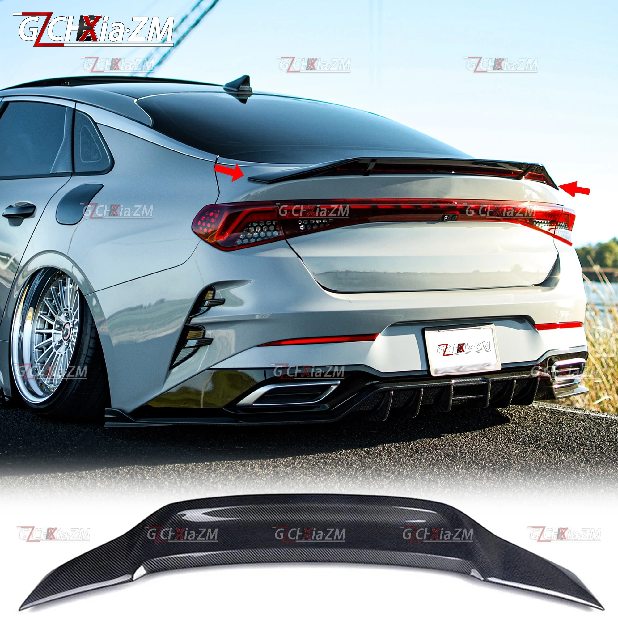 

For Kia Optima K5 GT 2020-2025 K5 DL3 Spoiler ABS Glossy Black Rear Trunk Lip Spoiler Wing Carbon Fiber Body Aerodynamic Kit
