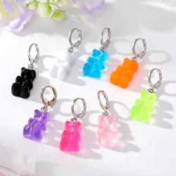 11 Candy Colors Resin Bear Drop Earrings for Women Korean Simple Creative Transparent Brincos Jewelry Wholesale Birthday Gift