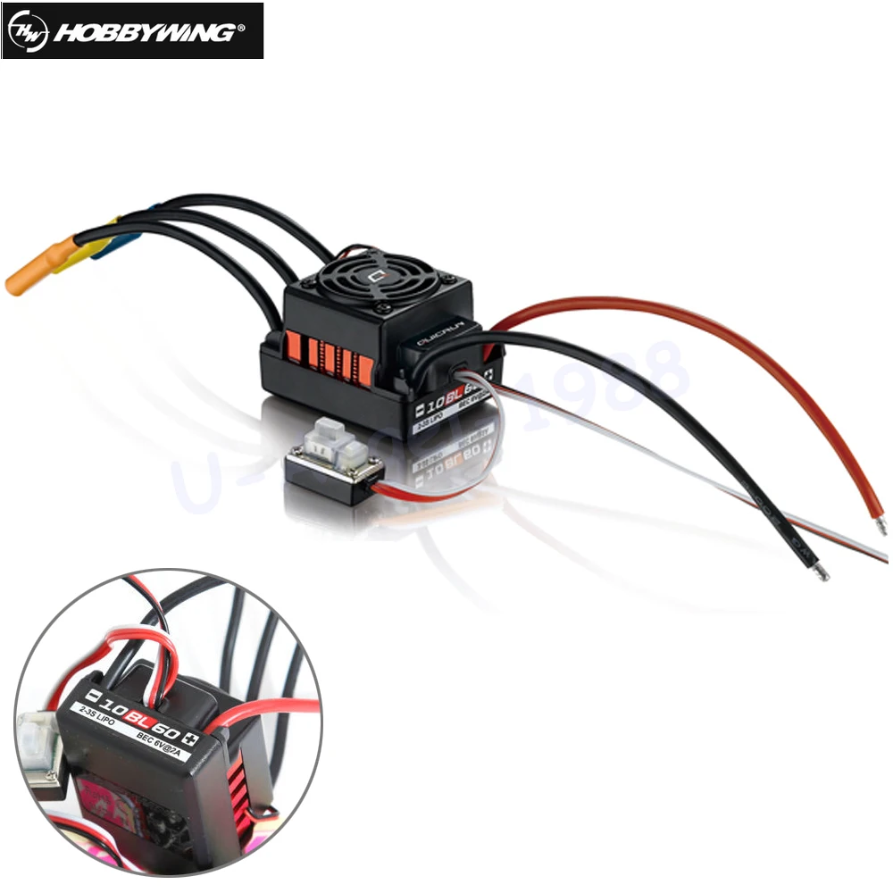 Hobbywing ตัวควบคุมความเร็วไร้แปรงไร้เซ็นเซอร์ QuicRun-WP-10BL60 60A ESC สำหรับ1/10 mobil RC