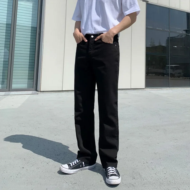 

Summer New Fashion Men's Casual Trendy Straight Loose Solid Color Jean Pants Simple Basic Denim Trousers Male Streetwear Clothes
