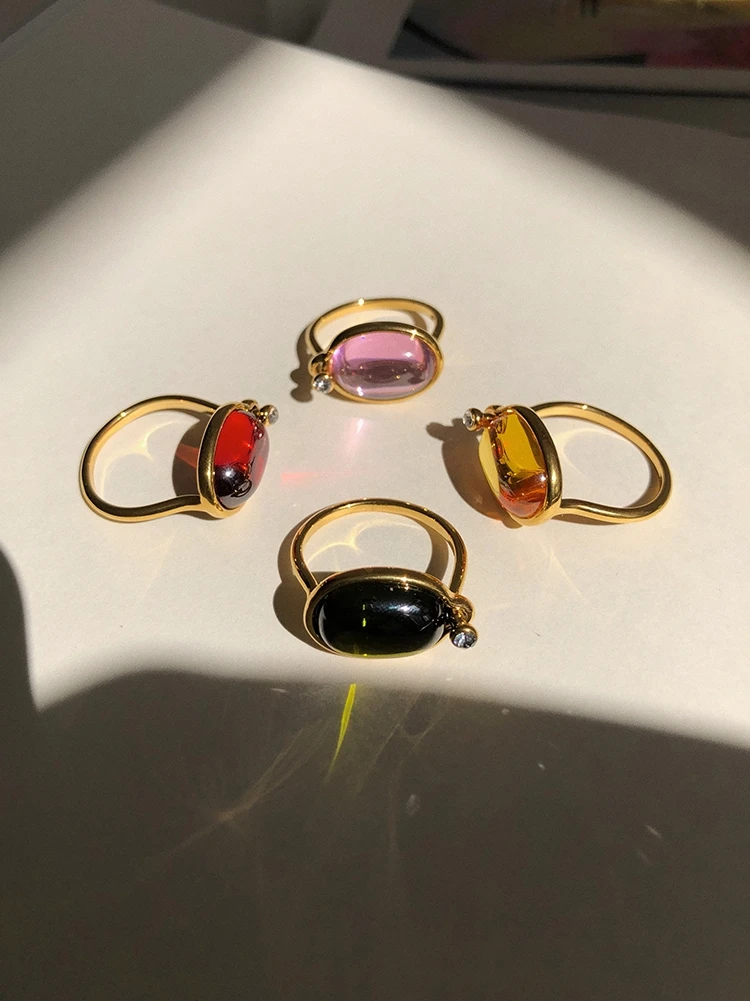 Brass With 18 K Gold Colorful Rhinestone Crystal Ring Women Jewlery Designer T Show Club Cocktail Party Rare Japan Korean
