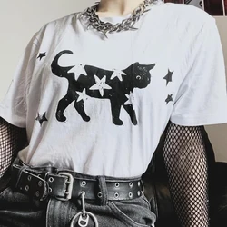 Streetwear T-Shirt Vintage Women Punk Fairy Print Aesthetic Cute Grunge Y2K Clothes Goth Emo Girl Crop Top Loose fitting T-shirt
