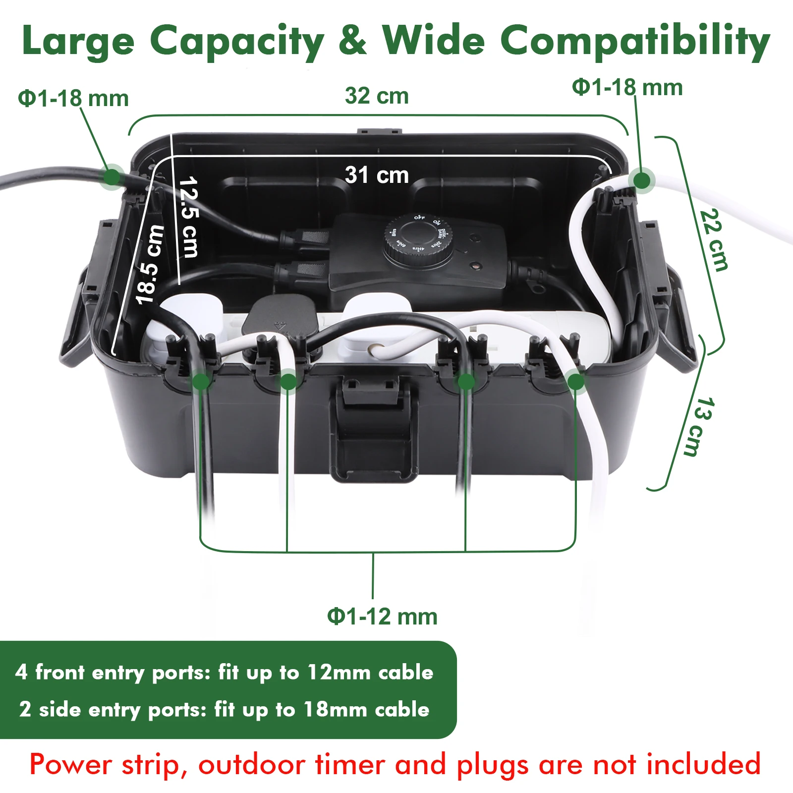 RESTMO 32 x 22 x 13 cm Copertura per prolunga esterna resistente alle intemperie Scatola per cavi impermeabile di grandi dimensioni con 1 scatola media per uso esterno