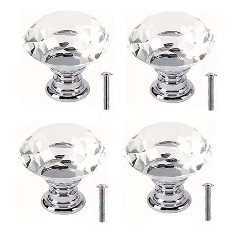 4/8 Uds. Perillas de cristal con diseño en forma de diamante de 30mm, tirador de cajón de armario, puerta de armario de cocina, manijas de armario, Hardware
