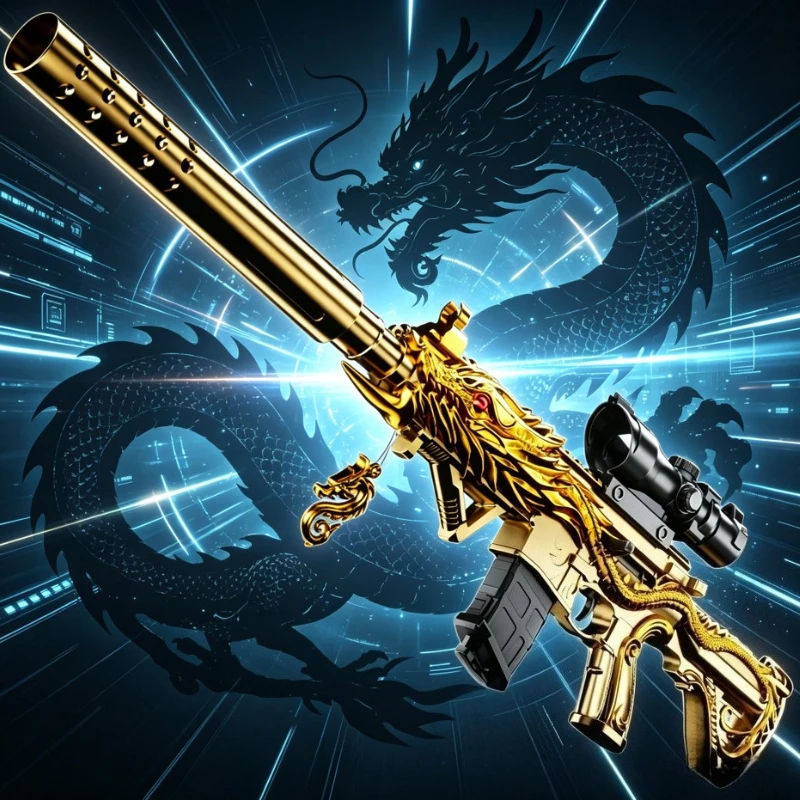 

Игрушечный бластер с золотым драконьим узором, стреляющий мягкими пулями, с прицелом, для детских ролевых игр