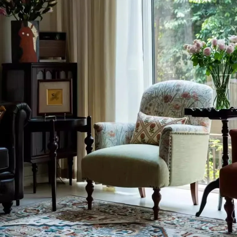 

American simple retro leisure chair living room armchair cotton and linen tiger chair French jacquard small apartment