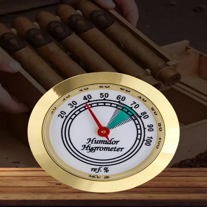 Analog Hygrometer Brass 43mm Humidity Gauge for  Humidor Mechanical High Accuracy for Storage Room