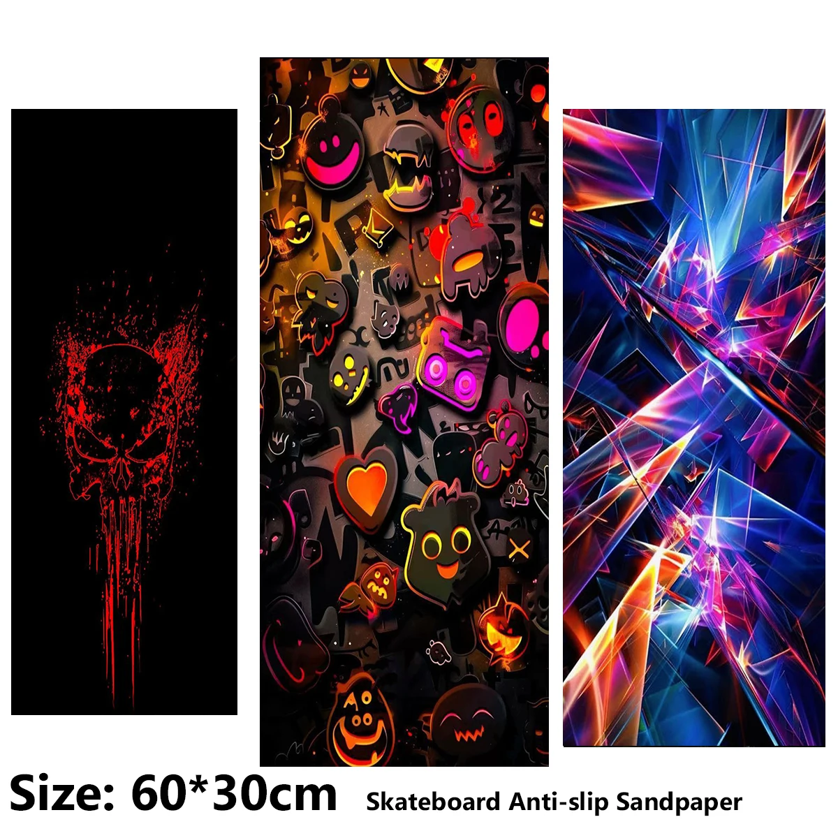 

Electric Scooter Anti-slip Sticker Sandpaper Skateboard GripTape Sheet 60*30cm Red Skull and Multiple Figurine Patterns