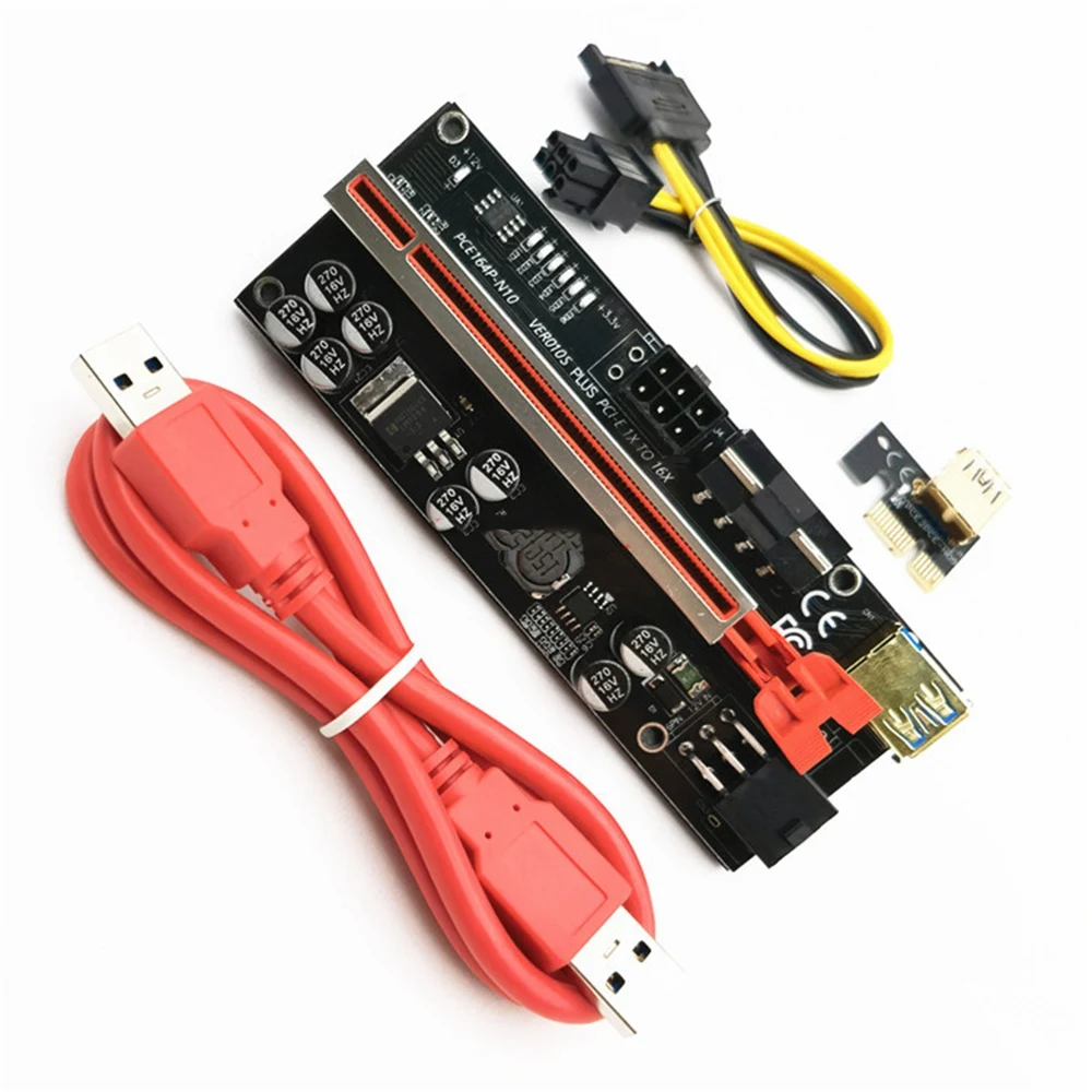 VER010S PLUS PCI-E 1X to 16X Riser Card Extension Cable USB 3.0 High-Speed Graphics Card 8 Solid Capacitors Red