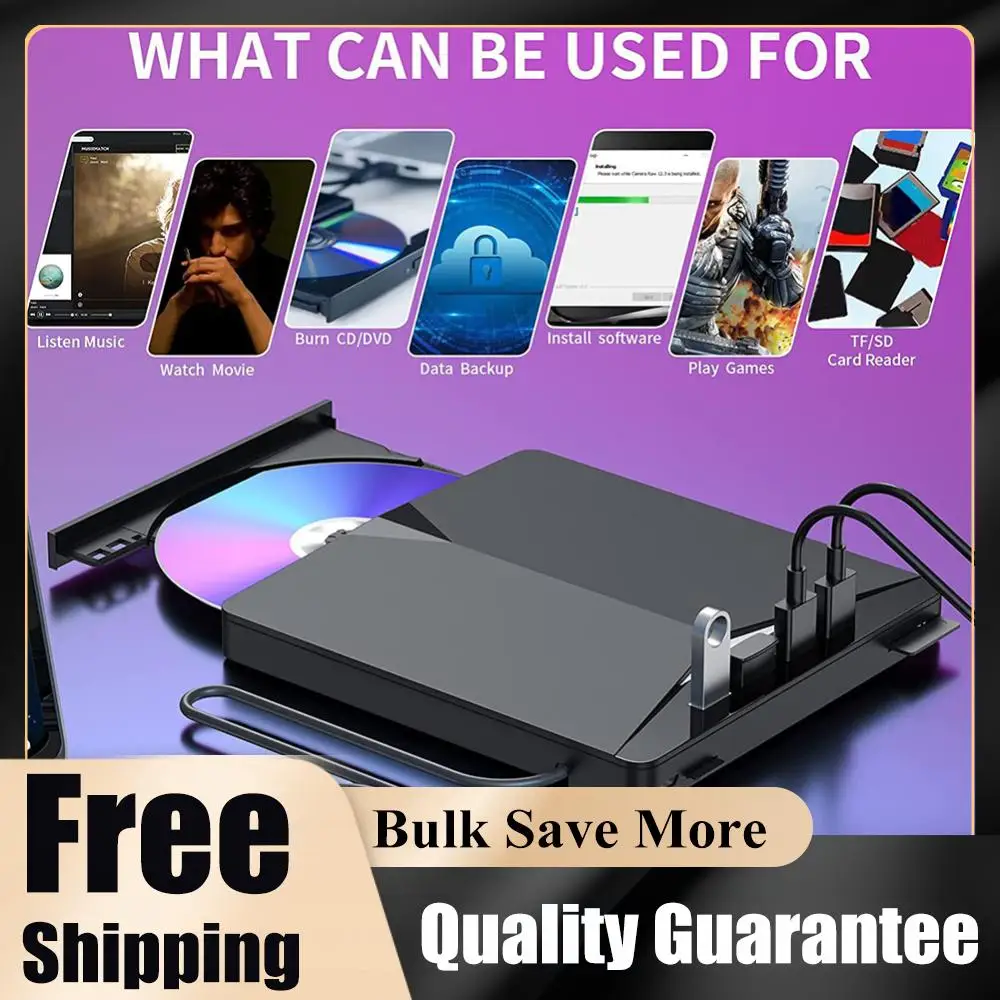 

7 In 1 USB3.0 Type-C External Mobile Drive Laptop CD DVD Burner Reader Player Plug-and-Play Slim for Windows 11/10/8/7/Linux/ OS