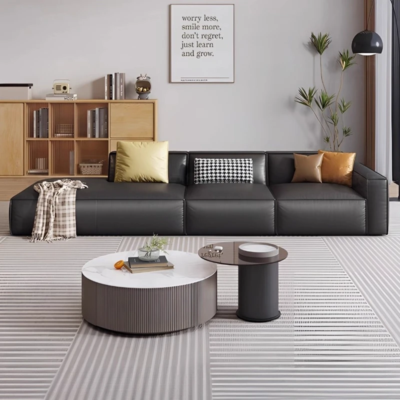 2025 latest comfortable, sofa set 3 seats genuine leather black leather sofa set living room design