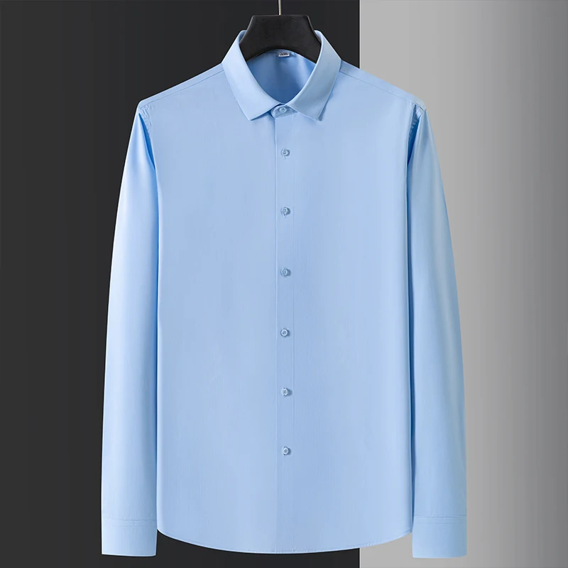 Quality Stretch Men Shirt Bamboo Fiber Long Sleeve Anti-wrinkle Non-ironing Slim Fashion Casual Business Office White Shirt