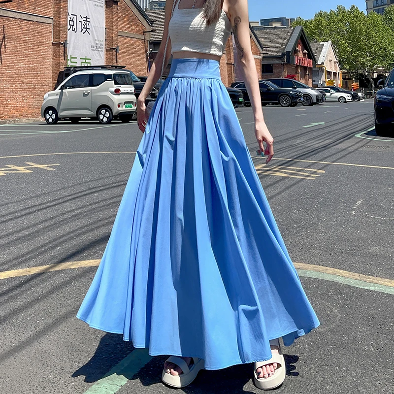 

большая распашная полуюбка для женщин летом, костюм А-силуэта средней длины с завышенной талией, юбка-зонтик, висящая плиссированная длинная юбка