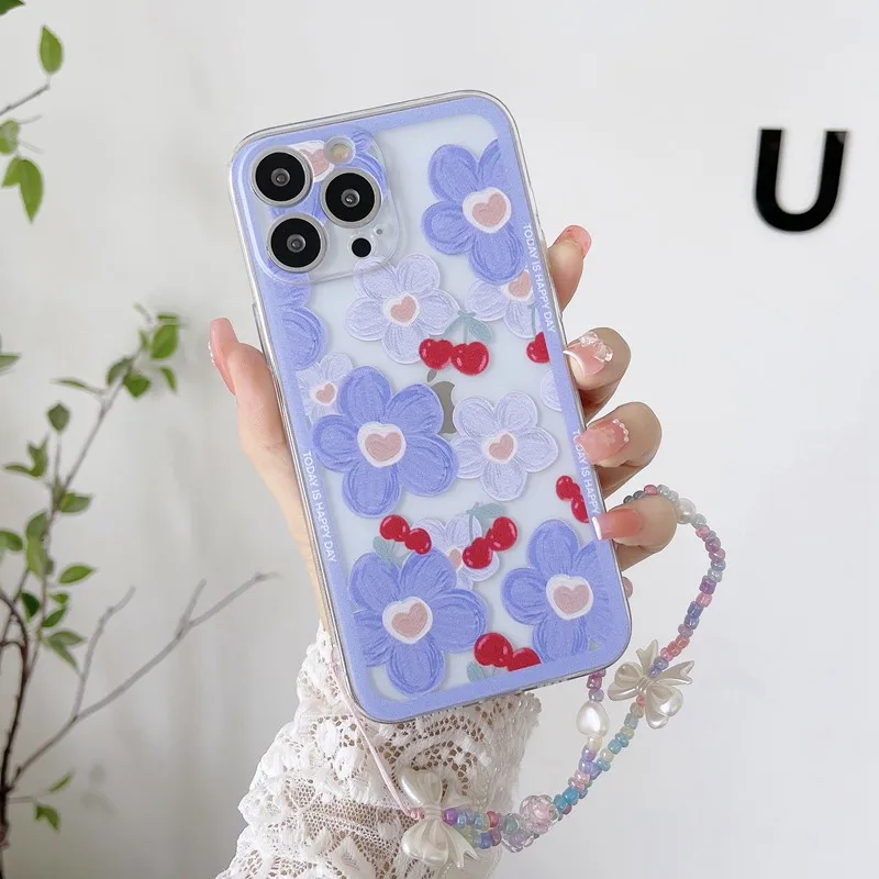 Flowers Pearl Chain Rope Soft Silicone Phone Case For Xiaomi Redmi Note 11 10 11S 10S 9S 7 8 9 Pro Max 9C 9T 9A 10A 10C 12 Cover