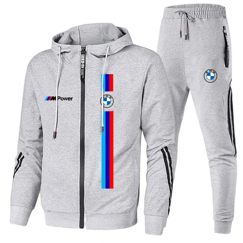 BMW Logo del marchio stampato Set da uomo Felpa con cappuccio Appassionati di auto Streetwear Moda maschile Autunno Inverno Capispalla + Pantaloni 2 pezzi