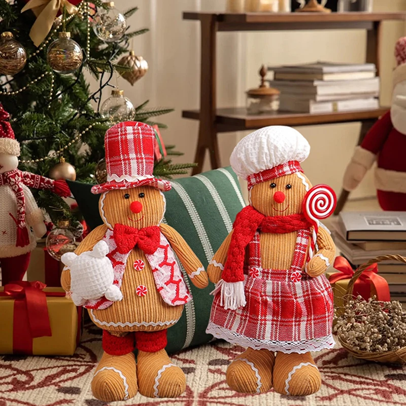 1PC Christmas Gingerbread Man Telescopic Doll Decoration Cute Chef Hat Standing Doll Window Decoration