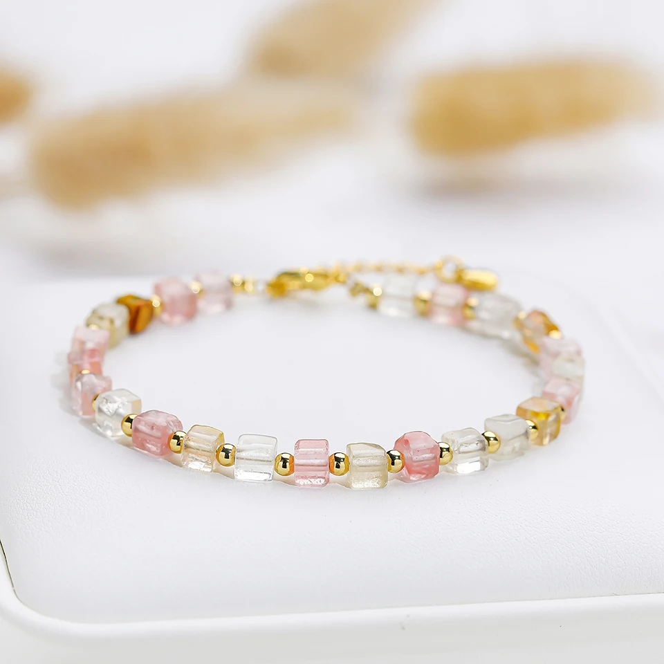 4*4MM Naturnal Stone Square Beads Bracelets on Hand  Bangle Fashion  Jewelry For Women Amethyst Handwork Amazon