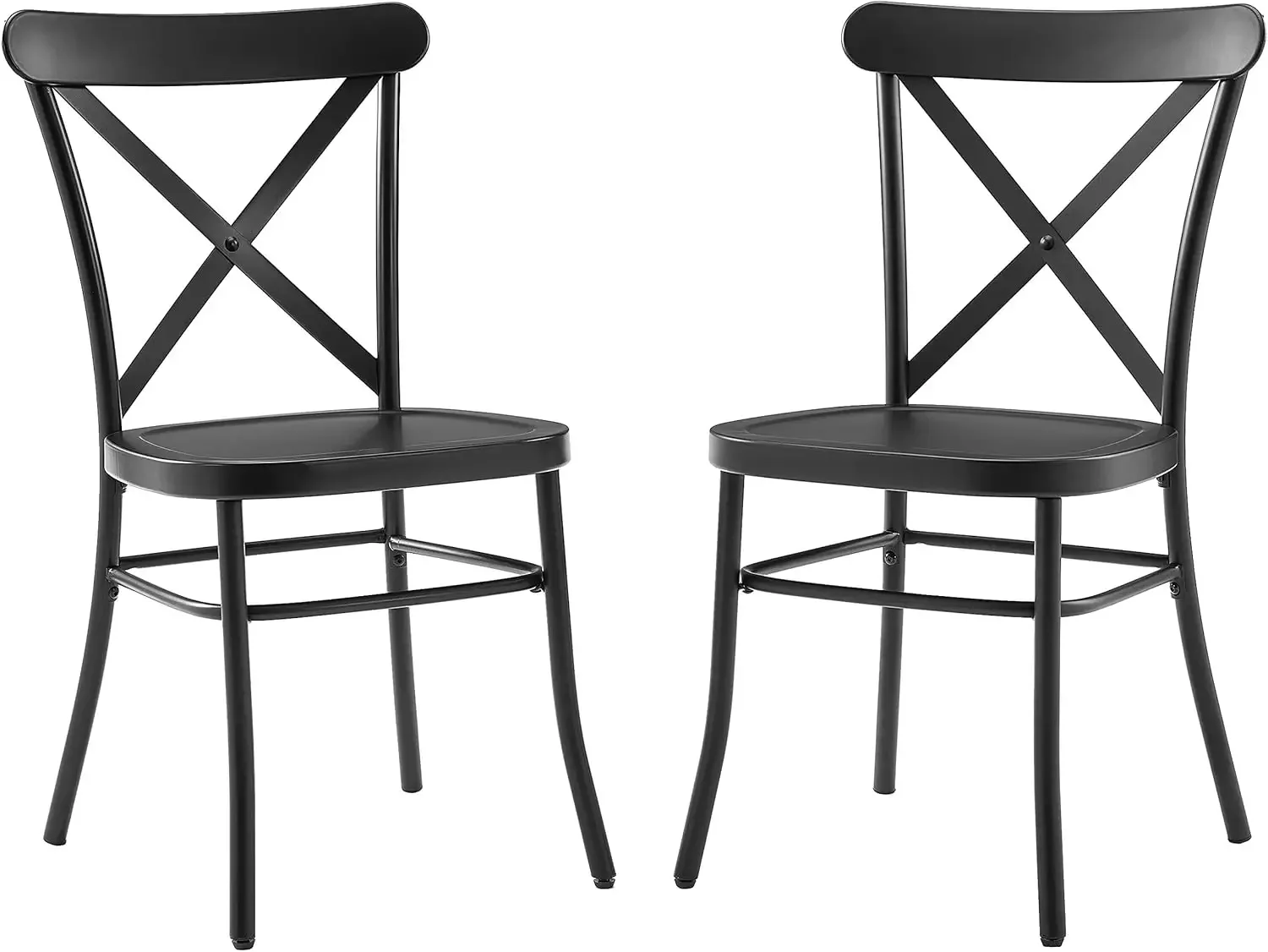 Metal X Back Café Dining Chairs Set of 2, Matte Black