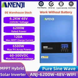 6.2kw Solar Hybrid Inverter 230VAC Off Grid 48V Inverter Pure Sine Wave PV 60-500VDC Built-in MPPT 120A Solar Charge Controller