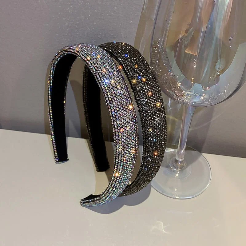 

Shiny Full Rhinestone Headbands Silver Color Hairbands Velvet Headwear for Women Hair Accessories Jewelry Gifts
