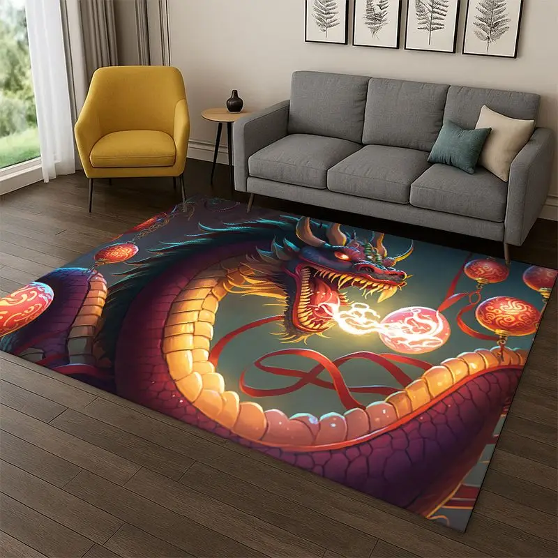 Chinese Dreamy Dragon Loong Cartoon Carpet Rug for Bedroom Living Room Sofa Playroom Doormat Home Decor,Kid Area Rug Non-slip