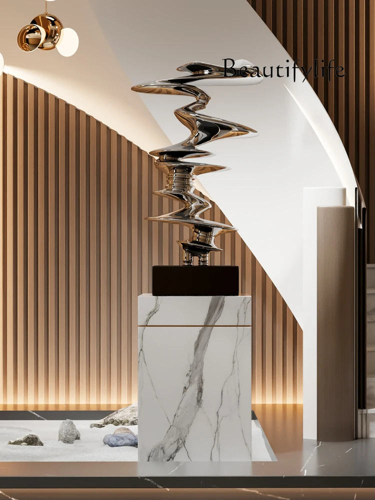 

Sculptured Ornaments FRP Electroplating Silver Hotel Lobby Artwork Landing Sales Department Stair Corner