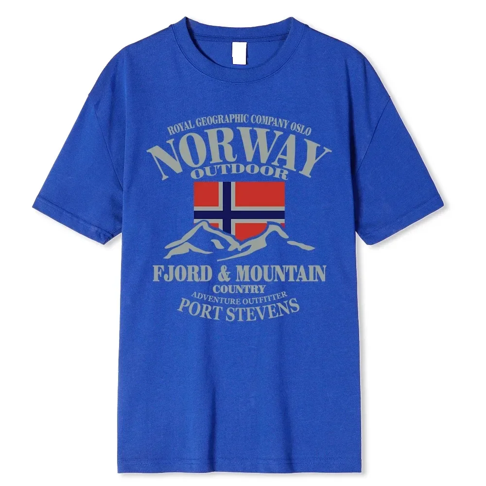 Summer Norway Flag Fjord Mountain T Shirt Crazy Hip Hop Men\'s Shirt Cotton Crewneck Plus Size Short Sleeve Funny T-shirts Male