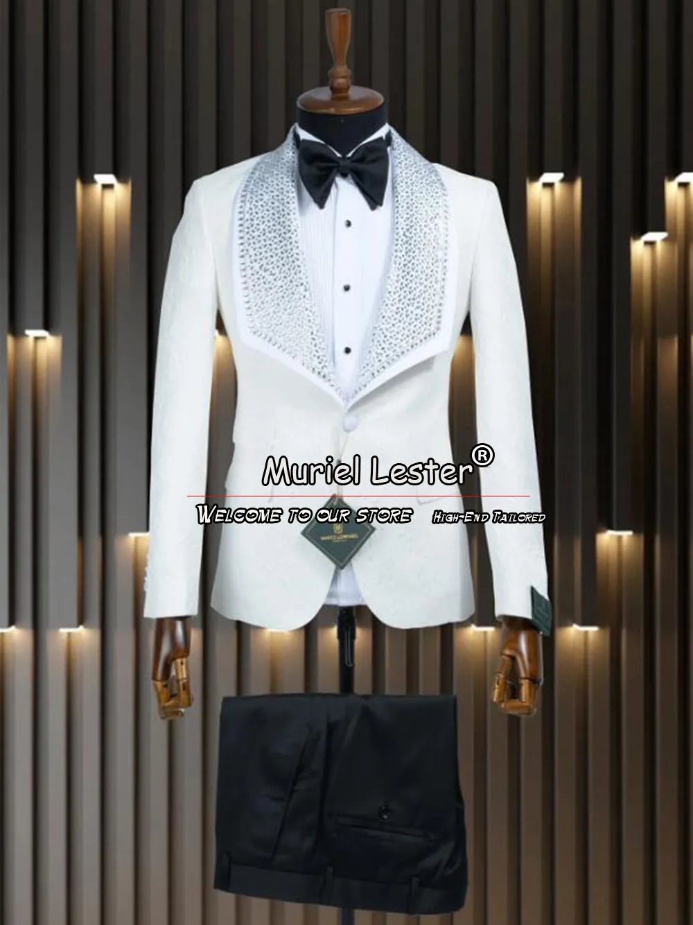 Royal Groom Custom Tuxedos Formal Weddng Party Boyfriend Clothing Crystals Beading Lapel Men\'s Suits Fit Slim 2 Pieces Dress